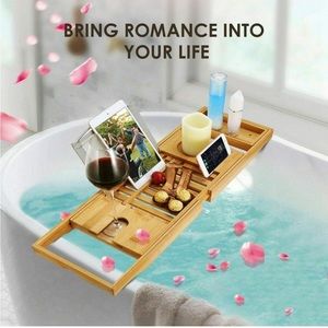 Bathtub Caddy Tray Bamboo Bath Tray Table Rack Tablet Phone Holder Shelf Desk Fa